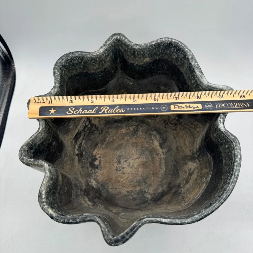 Vintage Hull Pottery Planter 427 Black White Drip Glaze Scalloped Rim USA Made